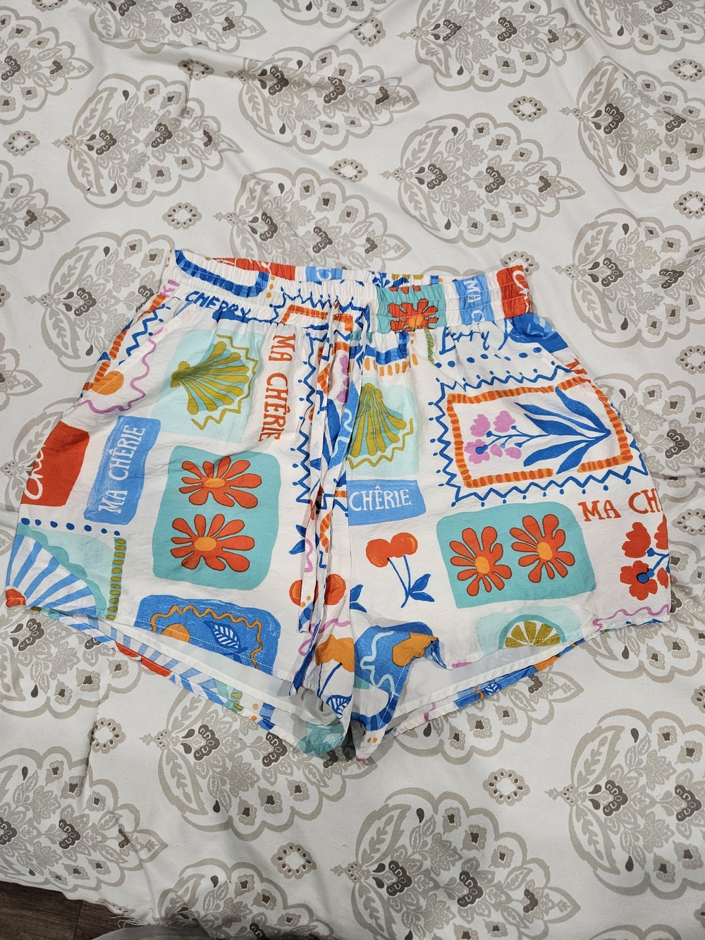 Women’s White Multi Printed Athletic Shorts - Casual Summer Fit